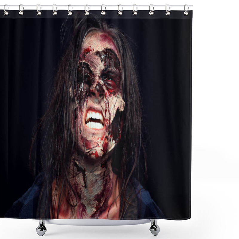 Personality  Scary Zombie On Dark Background. Halloween Monster Shower Curtains