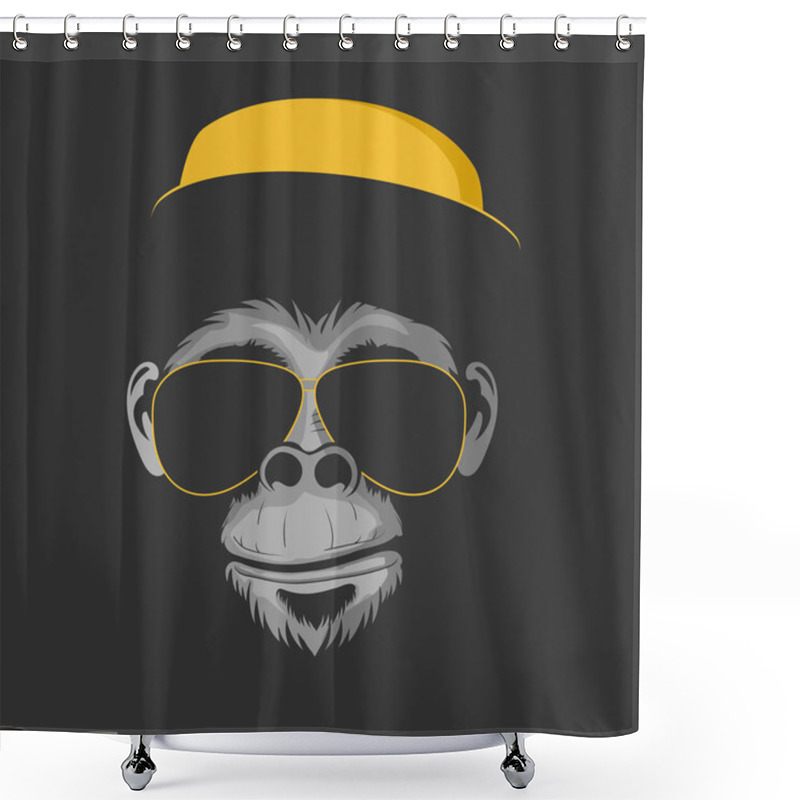 Personality  Monkey In Sunglasses And A Hat On A Dark Background. Vector Illustration Shower Curtains