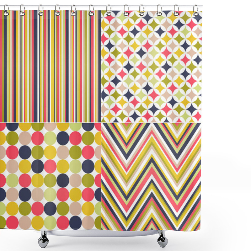 Personality  Seamless Stripes, Zig Zag And Polka Dots Background Shower Curtains