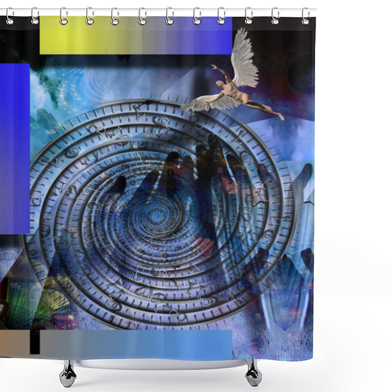 Personality  Surreal Composition.Naked Winged Man Represents Angel. Time Spiral Shower Curtains