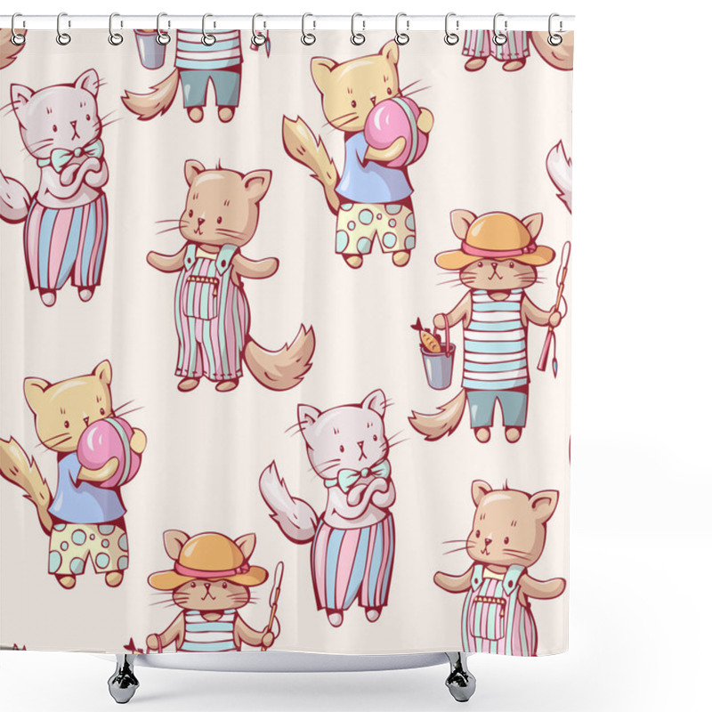 Personality  Seamless Pattern - Funny Cartoon Kittens  Shower Curtains