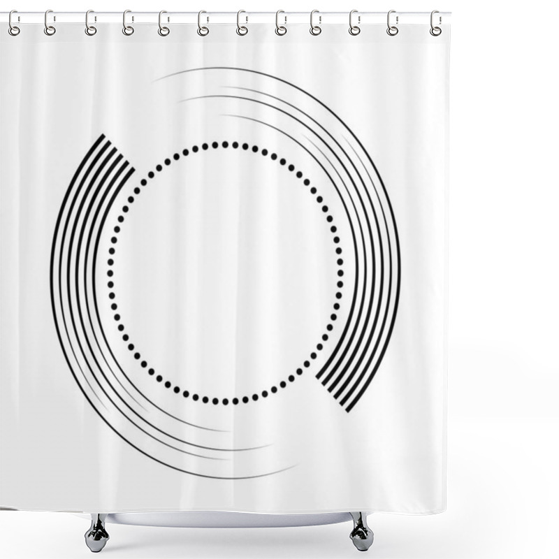 Personality  Black Radial Curved Speed Lines And Dots On White Background  Shower Curtains