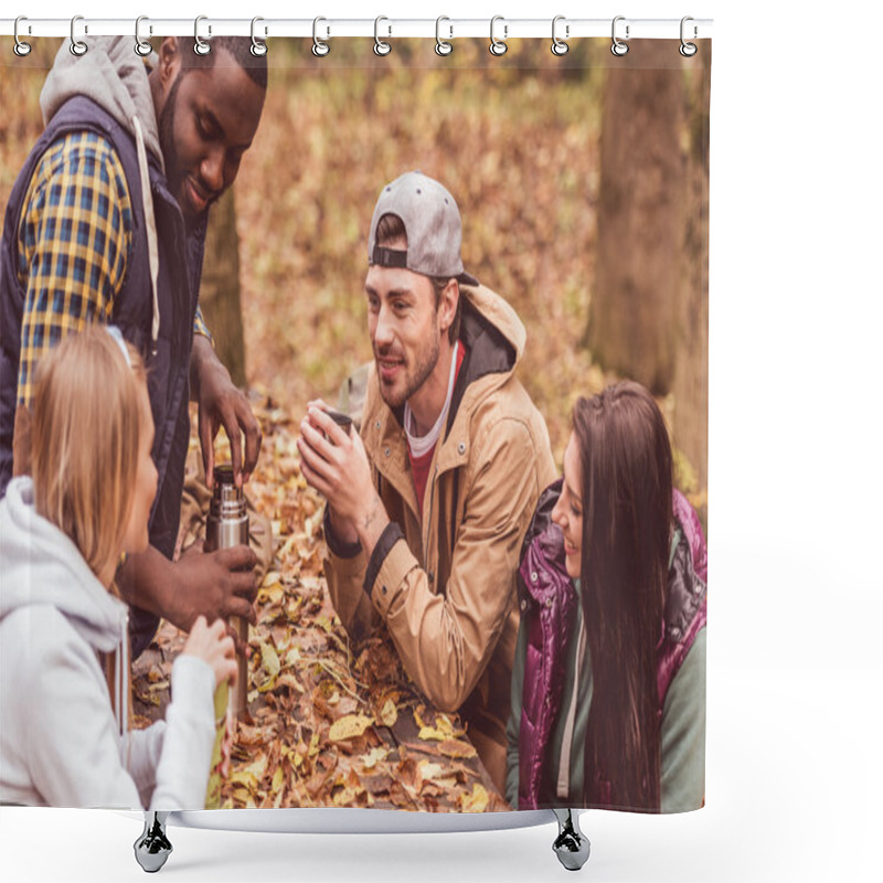 Personality  Friends Pouring Hot Drink In Forest Shower Curtains