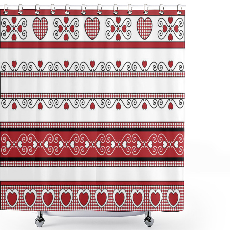 Personality  Vector Of Four Red, Black And White Valentine Borders With Gingham Trim. Shower Curtains