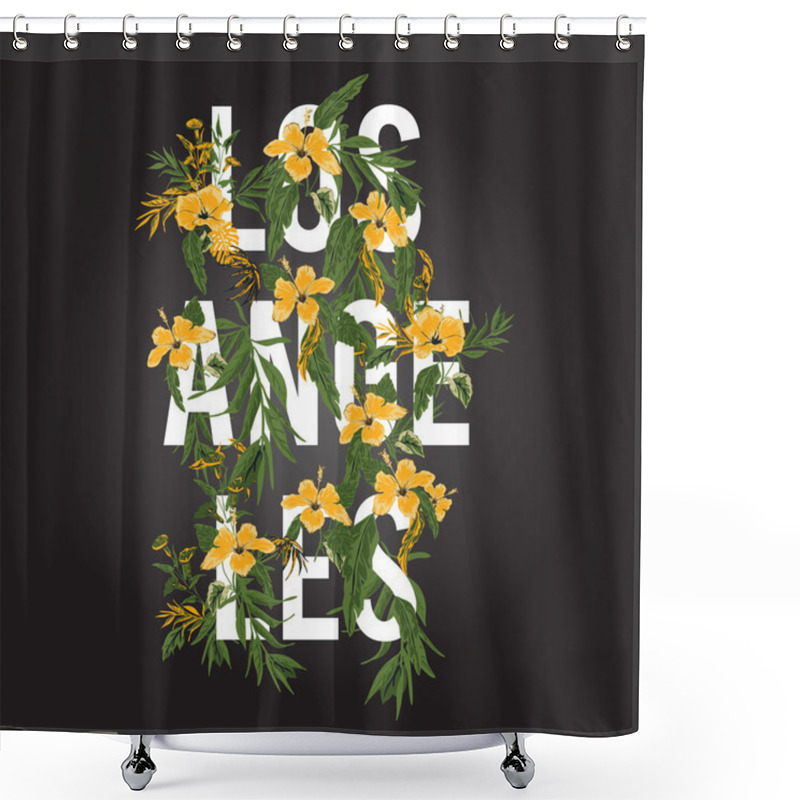 Personality  Hibiscus Print With Los Angeles Slogan Shower Curtains