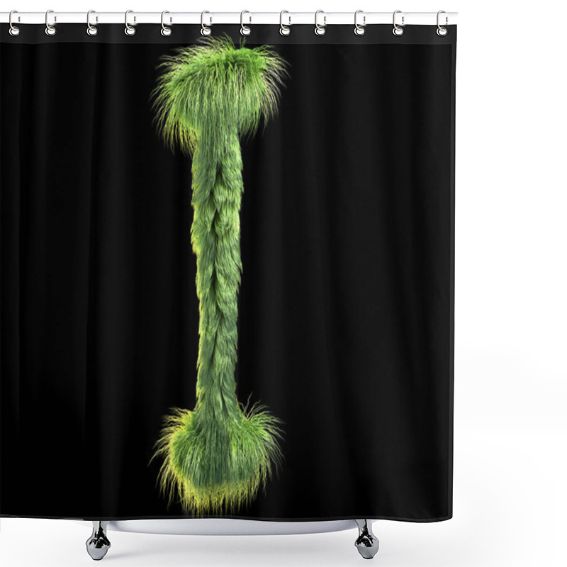 Personality  3d Rendering Of Fluffy Realistic Faux Fur Character. Furry Font Isolated On Black Background. 3d Hair. Icon Or Capital Letter I Shower Curtains