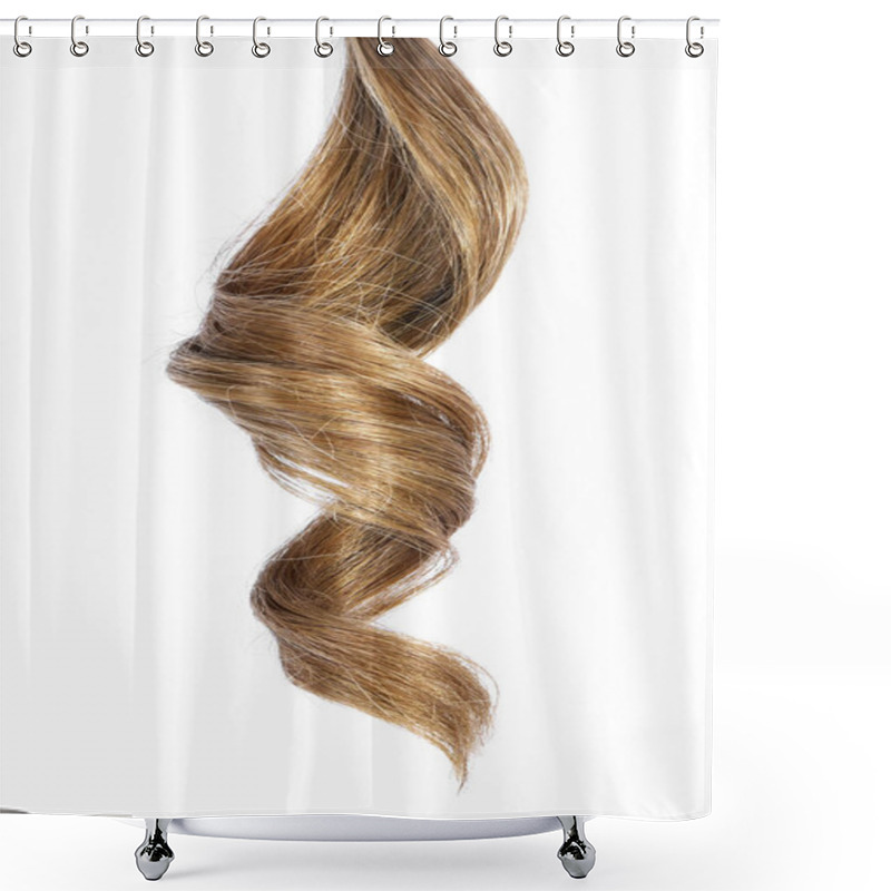 Personality  Beautiful Brunette Hair, Isolated On White Background. Long Brown Hair Tail, Curly And Healthy Hair, Design Element Or Hair Cut Theme. Shower Curtains