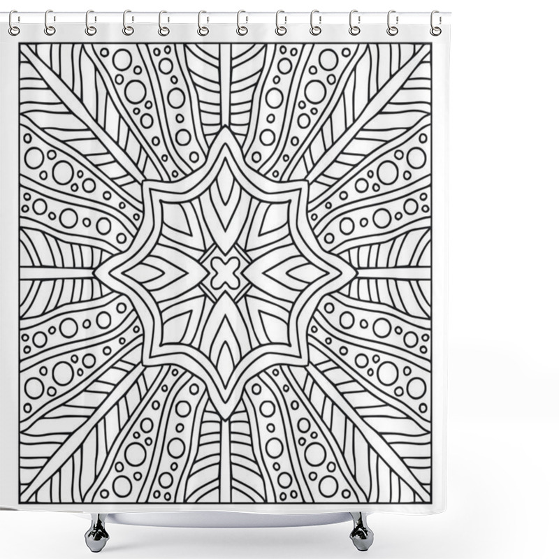 Personality  Coloring Book Page Print. Oriental Linear Pattern. Vector Black And White Background. Template For Textile. Ornamental Pattern With Geometric Ornament Shower Curtains