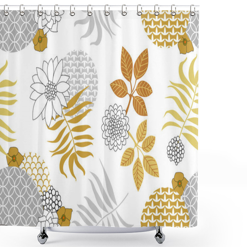 Personality  Silver And Golden Seamless Floral Pattern. Shower Curtains