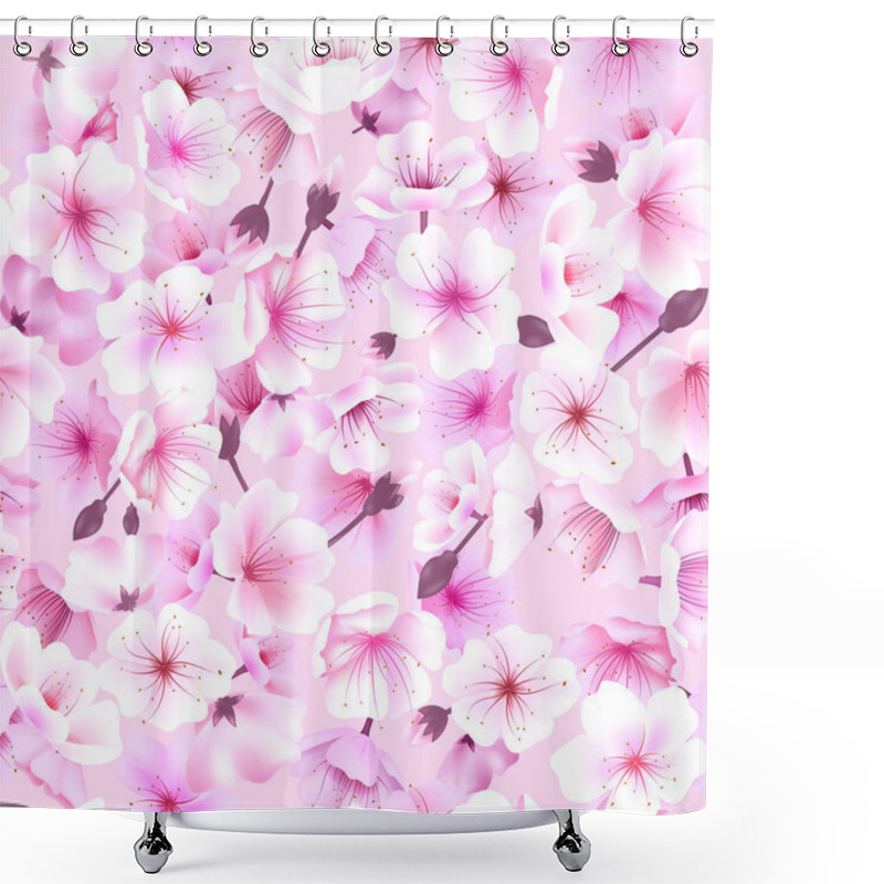 Personality  Seamless Pattern With Cherry Blossom, Blossoming Oriental , Sakura Flowering Spring Festival Hanami Shower Curtains