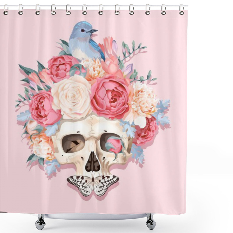 Personality  Vector Illustration With Human Skull And Flowers Shower Curtains