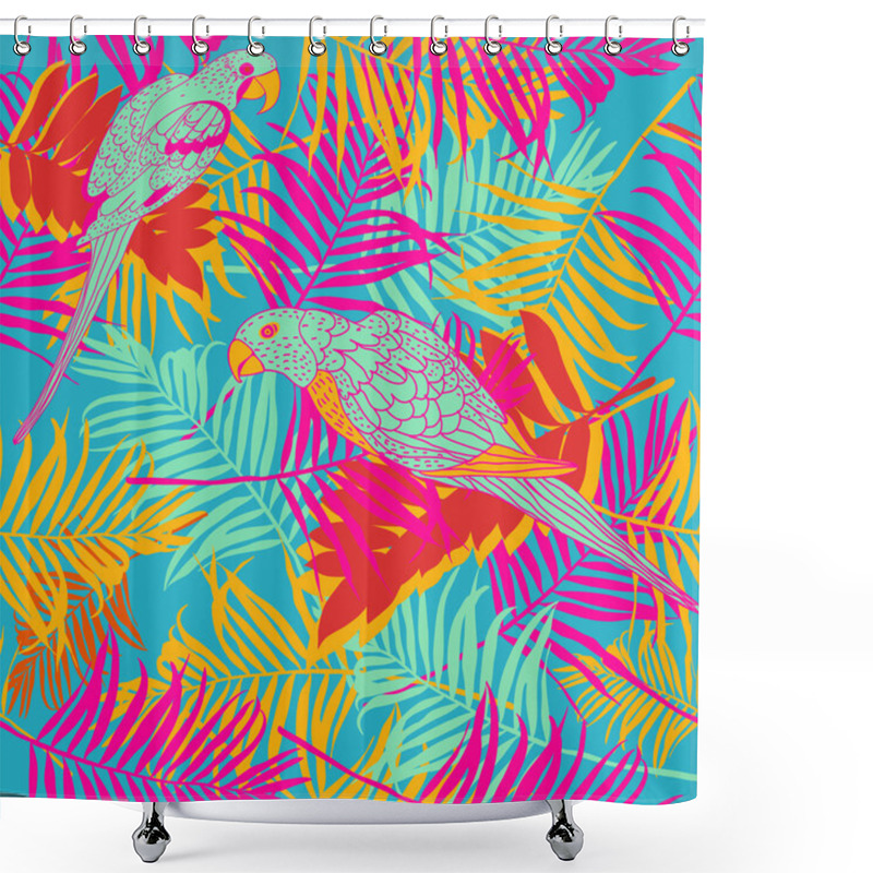 Personality  Palm Leaves With Parrots Shower Curtains