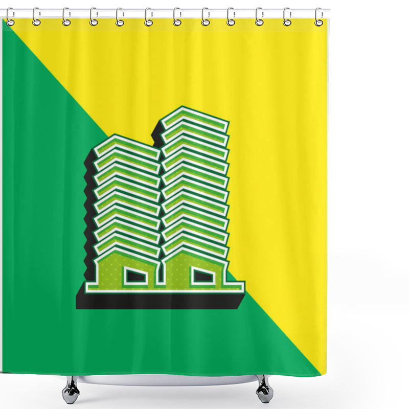 Personality  Apartments Green And Yellow Modern 3d Vector Icon Logo Shower Curtains