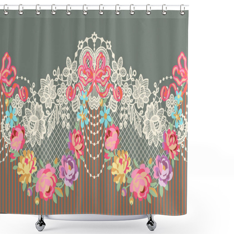 Personality  Lace Ribbon Romantic Floral Vector Seamless Pattern Shower Curtains