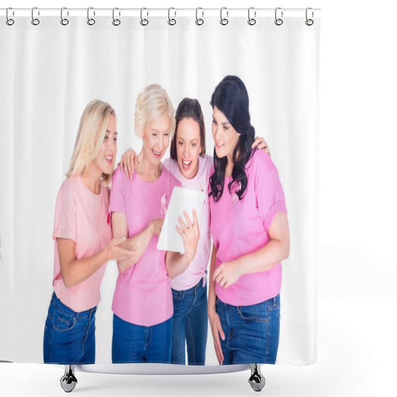 Personality  Women Using Digital Tablet Shower Curtains