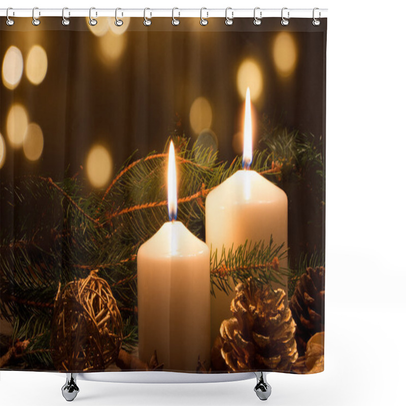 Personality  Christmas Candles And Lights Shower Curtains