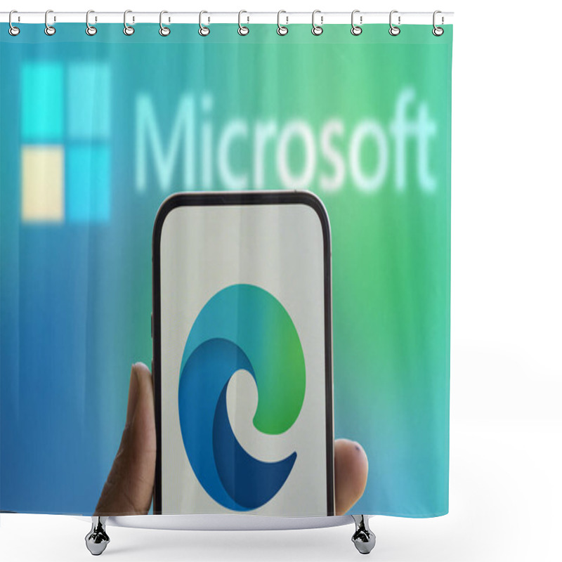 Personality  Dhaka, Bangladesh- 07 Aug 2024: Microsoft Edge Logo Is Displayed On Smartphone. Microsoft Edge (or Simply Nicknamed Edge) Is A Proprietary Cross-platform Web Browser Created By Microsoft. Shower Curtains