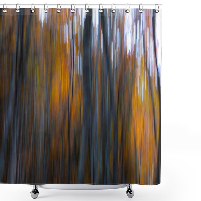 Personality  Trees. Abstract Forest Landscape. Trees Photographed With Pan Technique. Natural Background. Shower Curtains