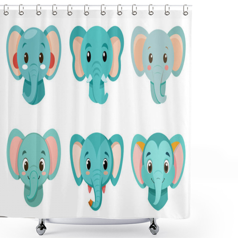 Personality  Cartoon Elephant Head In Kids Drawing Style, Flat Design Simple Shapes, Isolated On White Background Shower Curtains