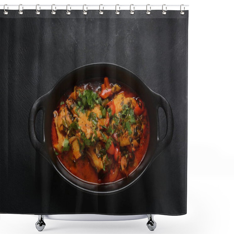 Personality  Moroccan Fish  With Chermoula, Red Peppers And Preserved Lemon. Spicy Traditional  Moroccan Food Shower Curtains