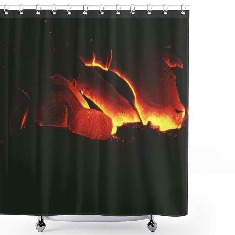 Personality  Molten Lava Flow With Intense Fire In Natural Background Shower Curtains