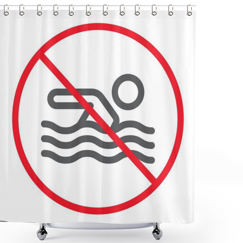 Personality  No Swimming Line Icon, Prohibition And Forbidden, No Swim Sign Vector Graphics, A Linear Pattern On A White Background, Eps 10. Shower Curtains