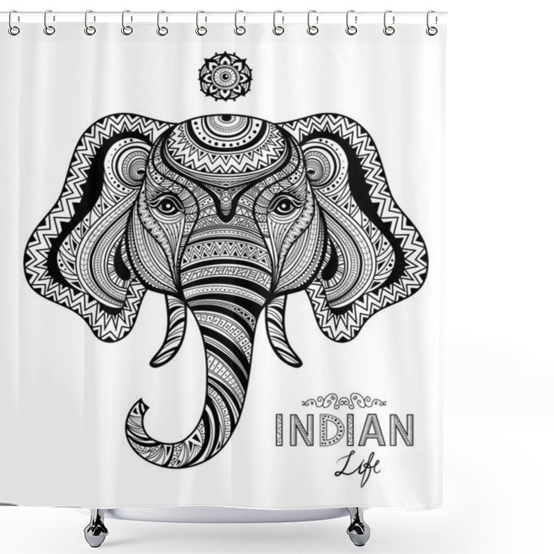 Personality  Zentangle Style Monochrome Sketch Elephant Shower Curtains