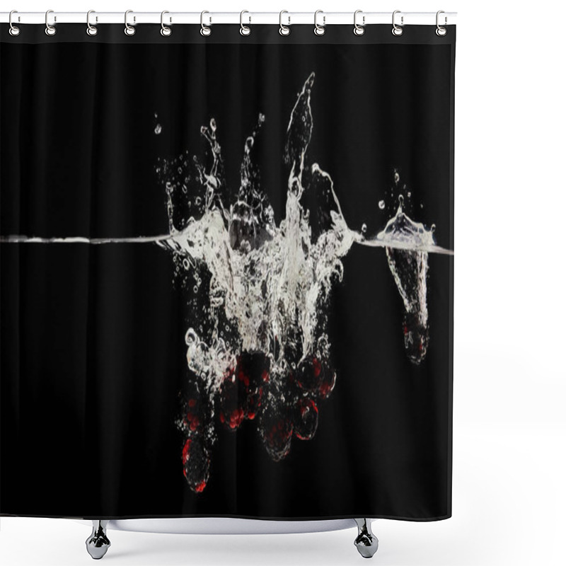 Personality  Fresh Ripe Berries Falling In Water With Splash Isolated On Black Shower Curtains