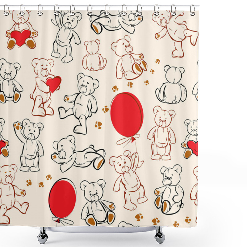 Personality  Seamless Texture With Teddy Bears, Hearts And Balloons Shower Curtains