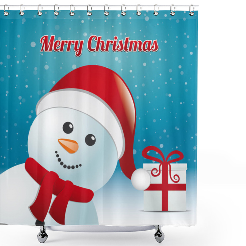 Personality  Snowman Gift Snowy Winter Background Merry Christmas Shower Curtains