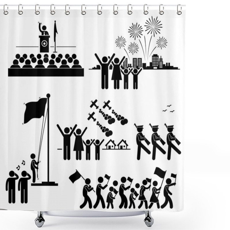 Personality  People Celebrating National Day Independence Patriotic Holiday Stick Figure Pictogram Icon Shower Curtains