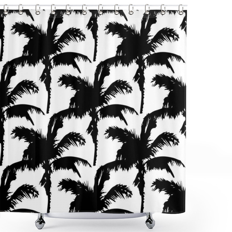 Personality  Black Vector Palm Trees. Hand Drawn Seamless Pattern. Summer  Tropical Palm Tree Leaves Seamless Pattern. Abstract Nature Background Shower Curtains