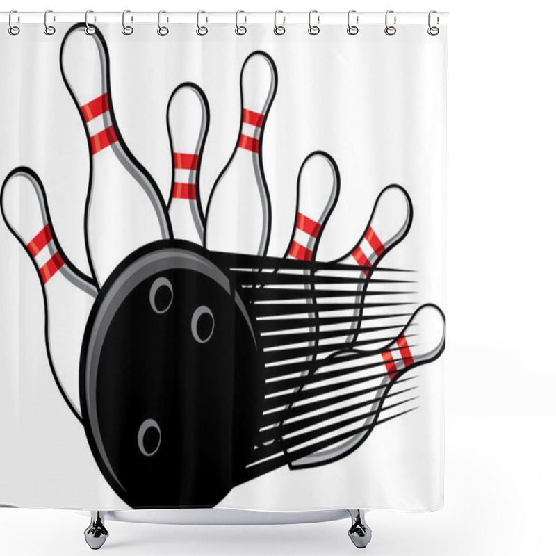 Personality  Bowling Ball Crashing Into The Pins Shower Curtains