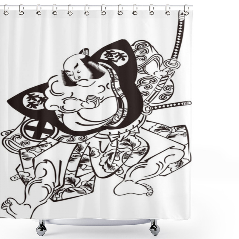 Personality   Ukiyo-e Samurai 13 Black And White Shower Curtains