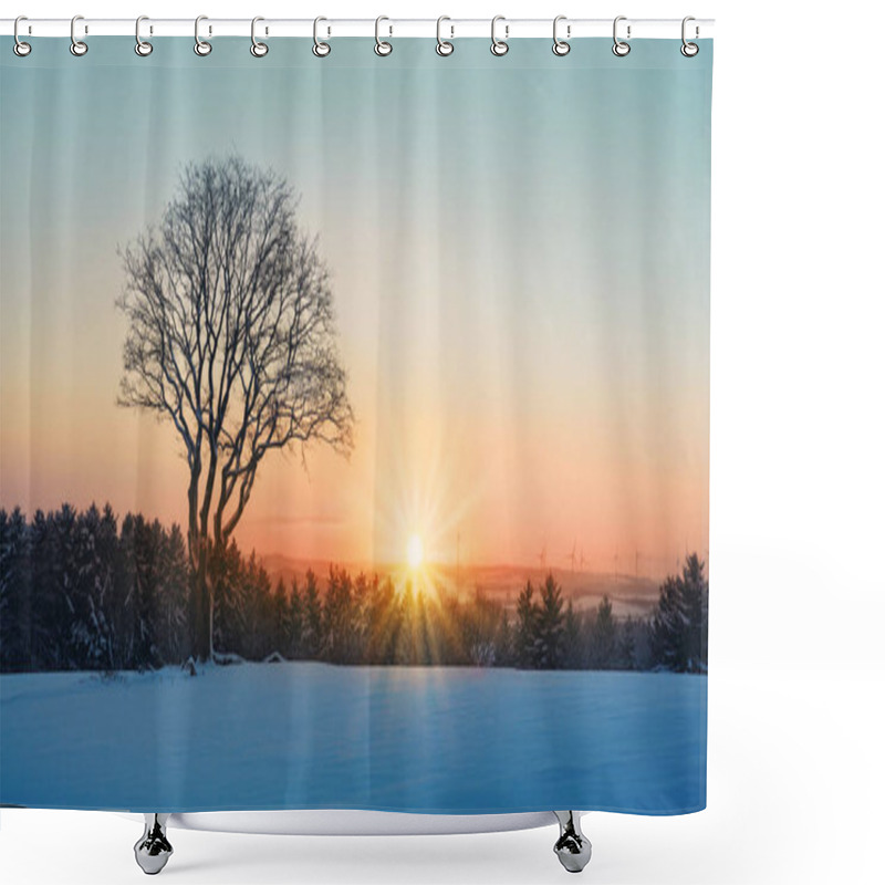 Personality  Winter Sunset Over The Snow Covered Tree.Nature Background. Shower Curtains