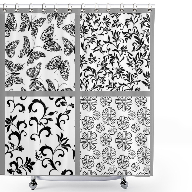 Personality  A Set Of Seamless Patterns With Decoration Tracery On A White Ba Shower Curtains