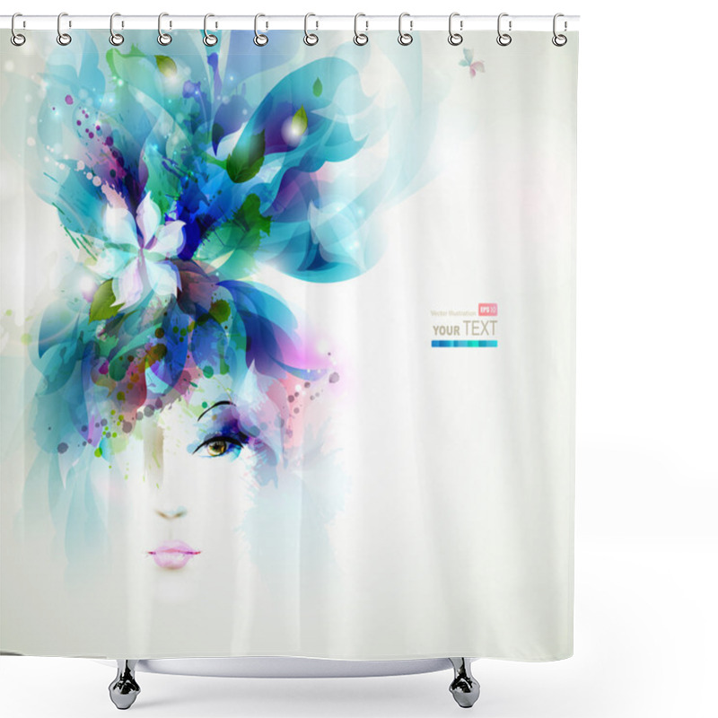 Personality  Beautiful Fashion Woman Face With Natural Elements, Flowers And Butterflies Shower Curtains