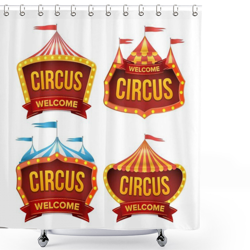 Personality  Circus Sign Set Vector. Night Carnival Sign. Circus Tent Poster. Carnival Light Bulb Frame. Flat Isolated Illustration Shower Curtains