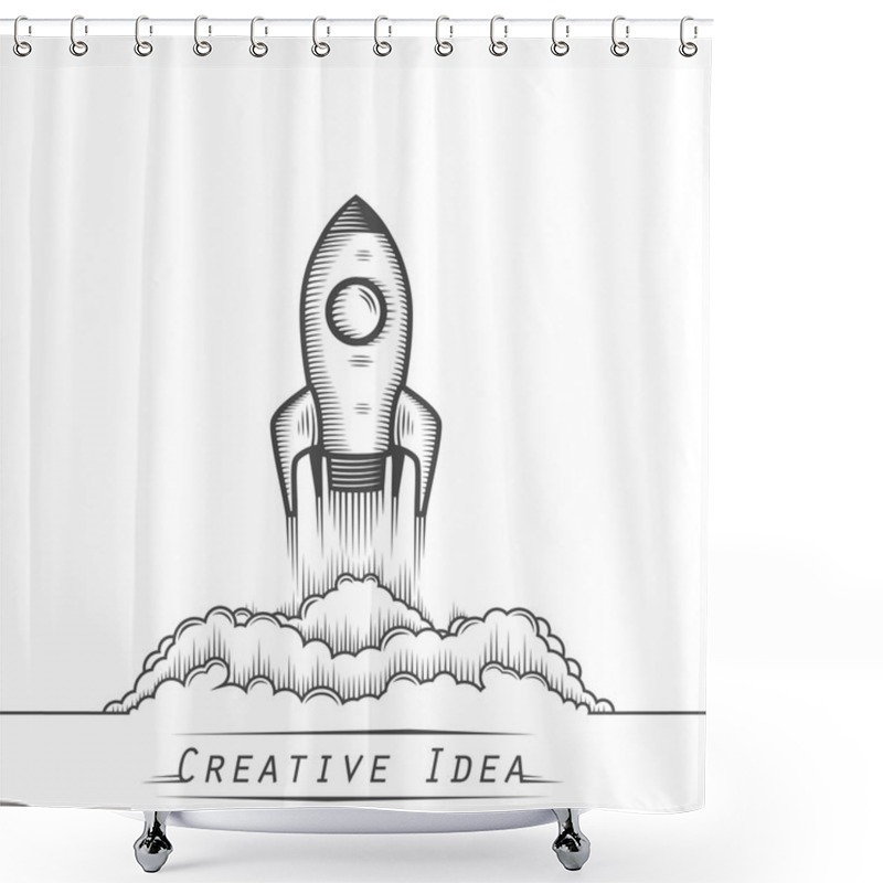 Personality  Space Rocket Launch Tattoo Shower Curtains