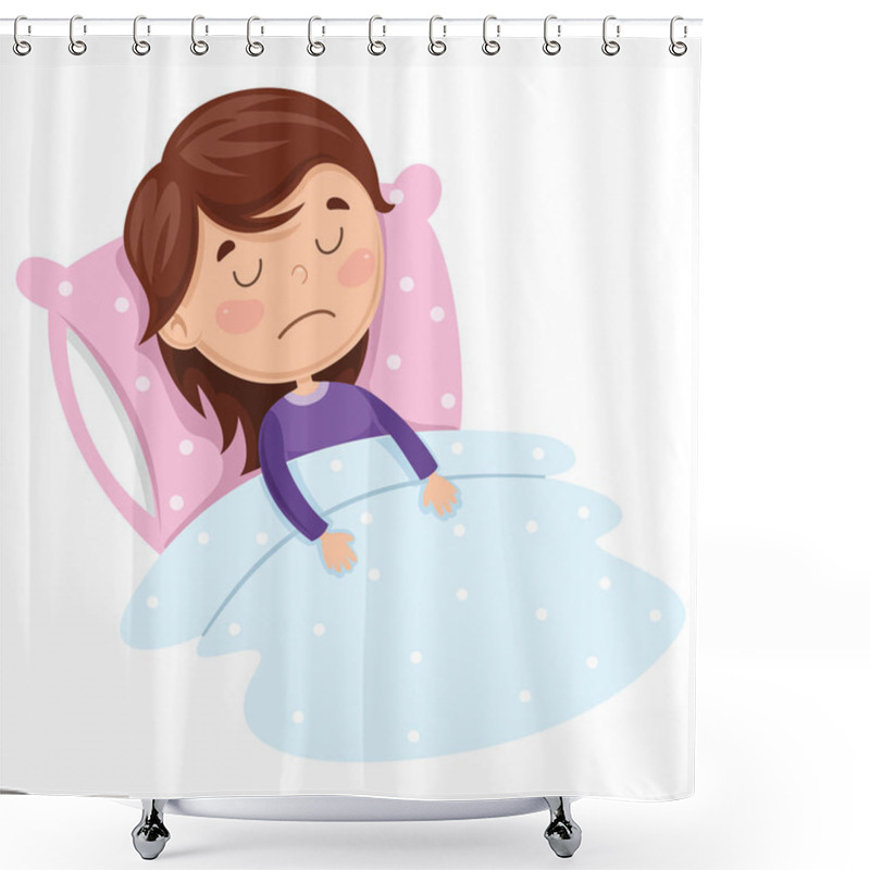 Personality  Vector Illustration Of Kid Sleeping Shower Curtains