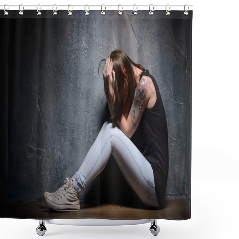 Personality  Victim Of Domestic Violence In The Cellar Shower Curtains