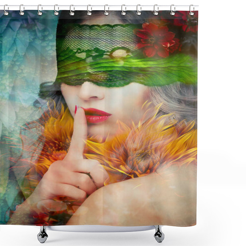 Personality  Fantasy Beautiful Woman Silence Gesture Portrait Composite Photo Shower Curtains