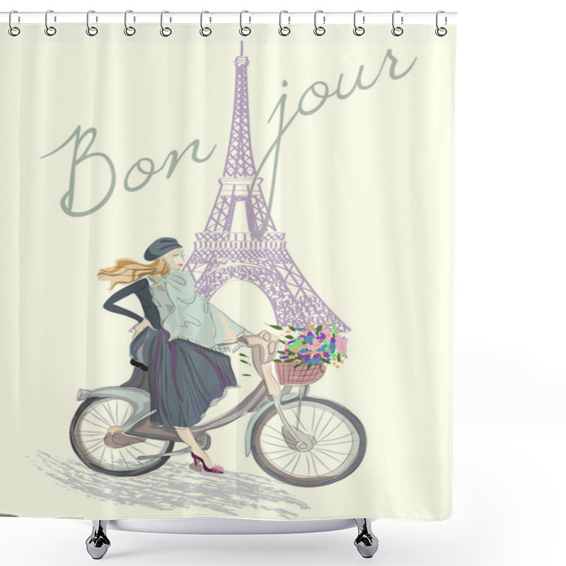 Personality  Fashion Girl On The Bike Shower Curtains