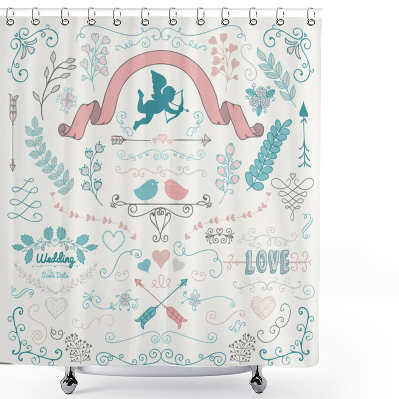 Personality  Vector Hand Sketched Rustic Flourish Design Elements Shower Curtains