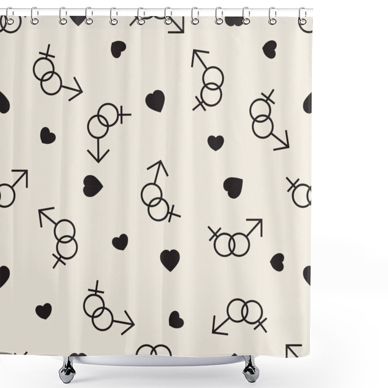 Personality  Seamless Monochrome Heart With Sex Symbol Pattern Background Shower Curtains