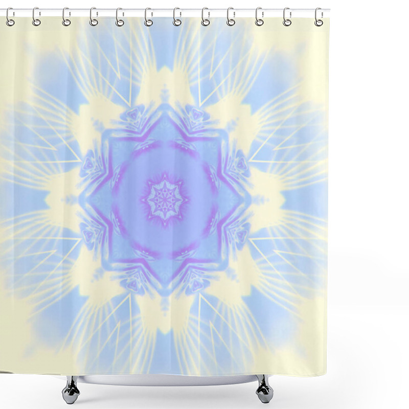 Personality  An Abstract Symmetrical Composition Reminiscent Of A Mandala Or Floral Pattern, Consisting Of Many Glowing Lines In Soft Shades Of Blue And Purple. 3d Rendering Digital Illustration Shower Curtains