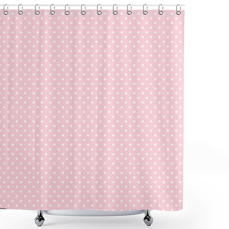 Personality  Seamless Pattern, Vector Includes Swatch That Seamlessly Fills Any Shape, Small White Polka Dots On Pastel Pink Background Shower Curtains