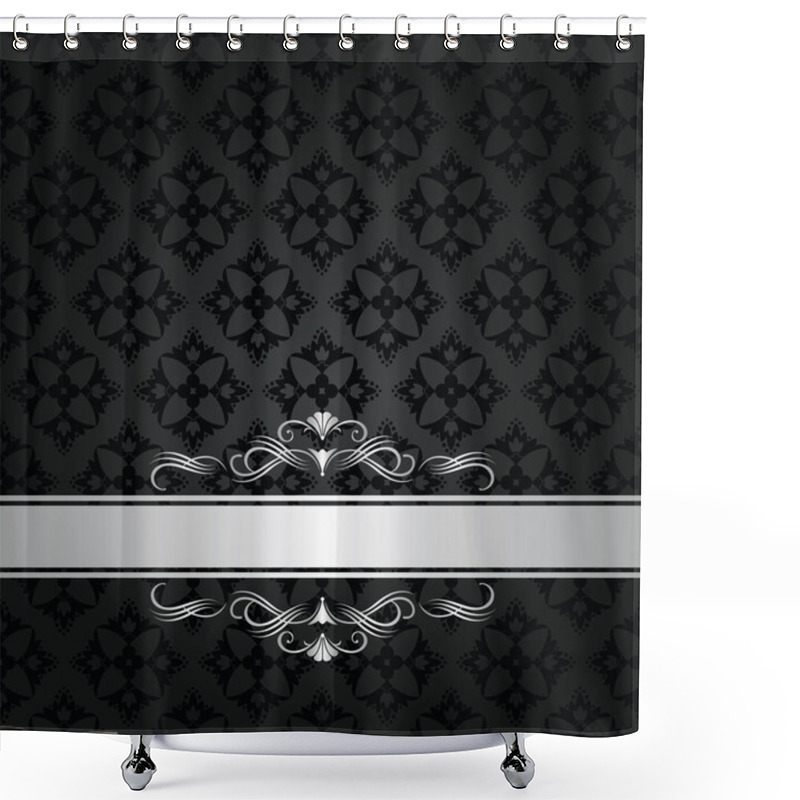 Personality  Silver Banner On Black Floral Seamless Pattern Shower Curtains