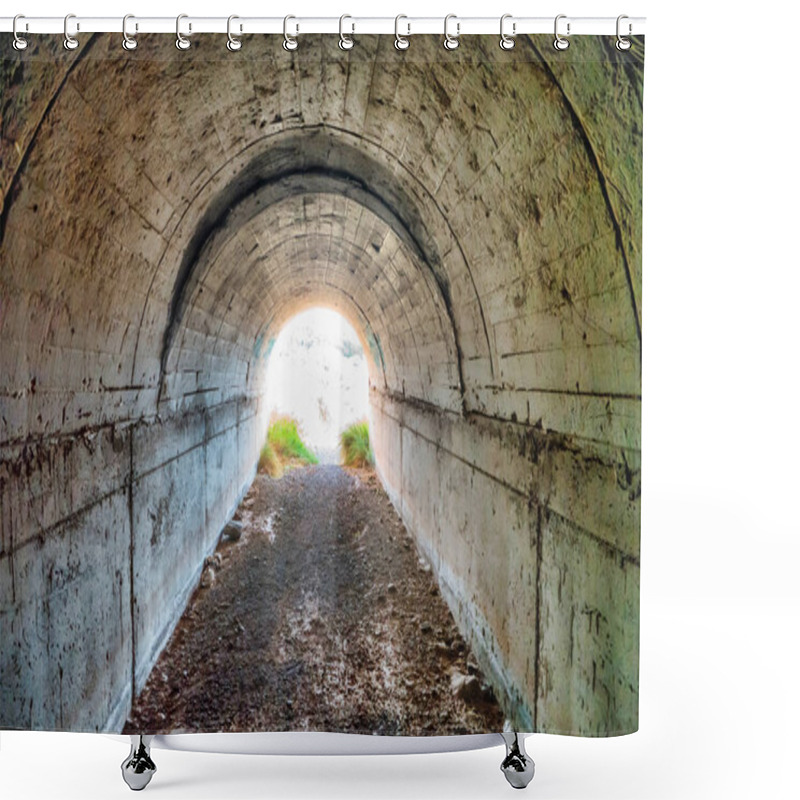 Personality  Dark Abandoned Empty Tunnel With Bright Light At End Of It Shower Curtains