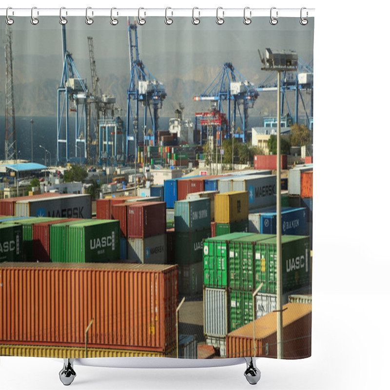 Personality  JORDAN, AQABA, DECEMBER 15, 2016: Aqaba Sea Port Along Gulf Of Aqaba In Red Sea, Hashemite Kingdom Of Jordan Shower Curtains